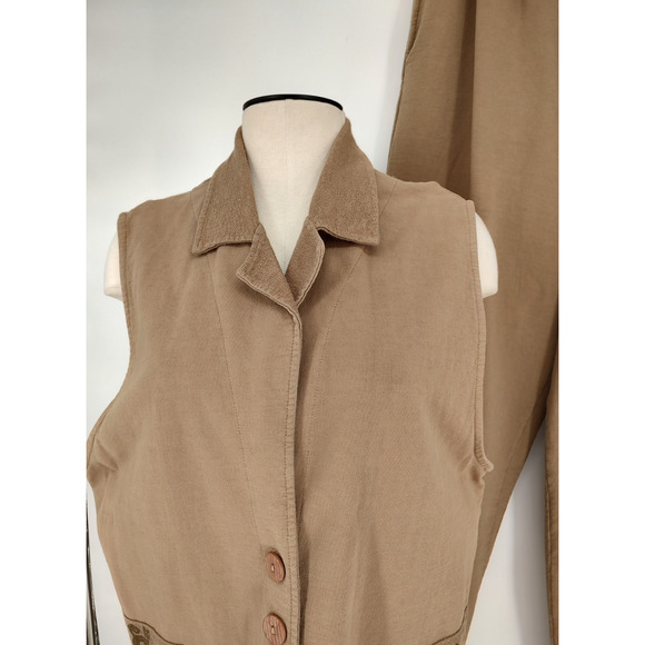Viva City Woman's Pant Outfit Beige Vest + Pants Size XL Vintage Cat Picture USA - Picture 3 of 15